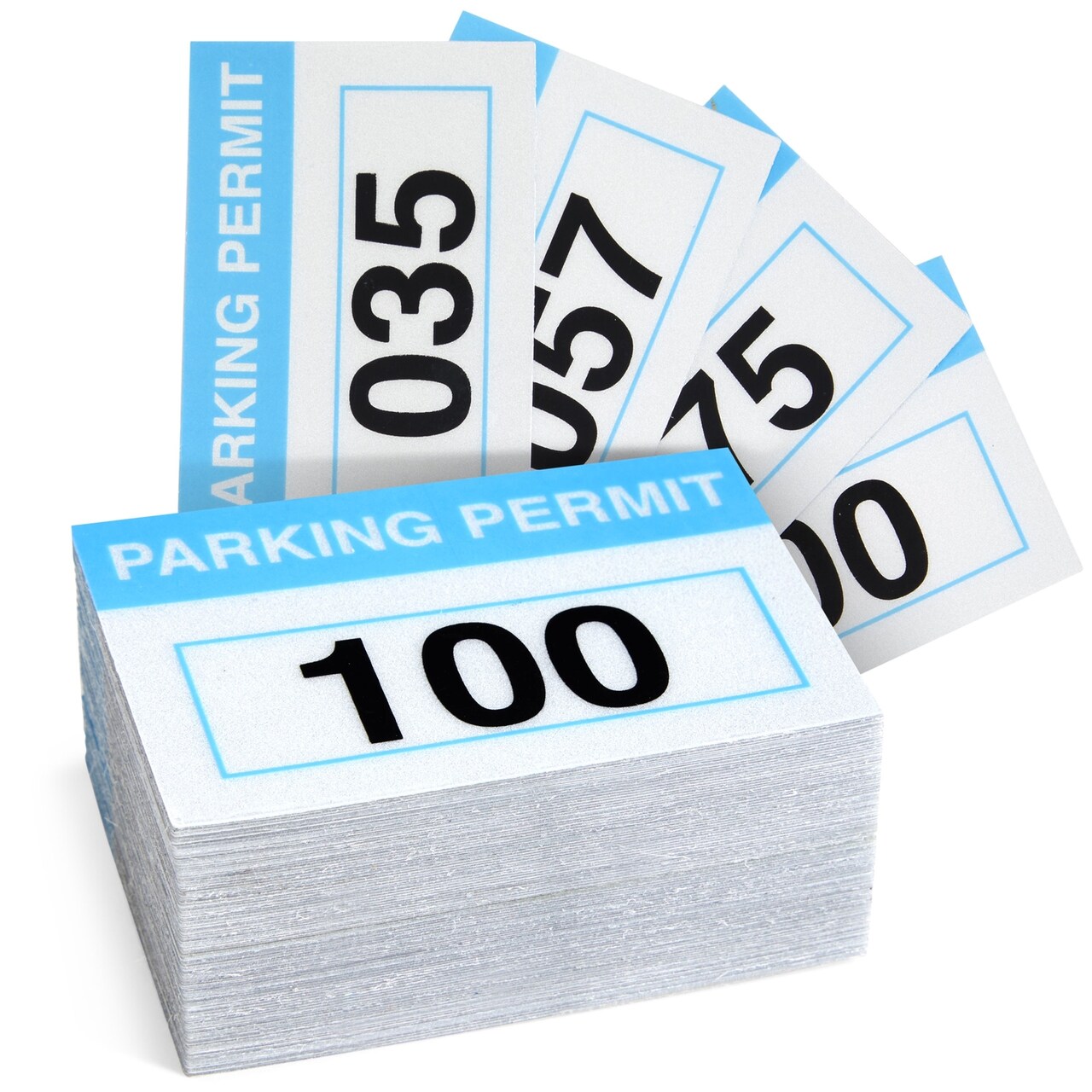 100 Pack Parking Permit Stickers with Front Adhesive, Car Windshield Decals Numbered 001-100 (Light Blue, 3 x 2 In)